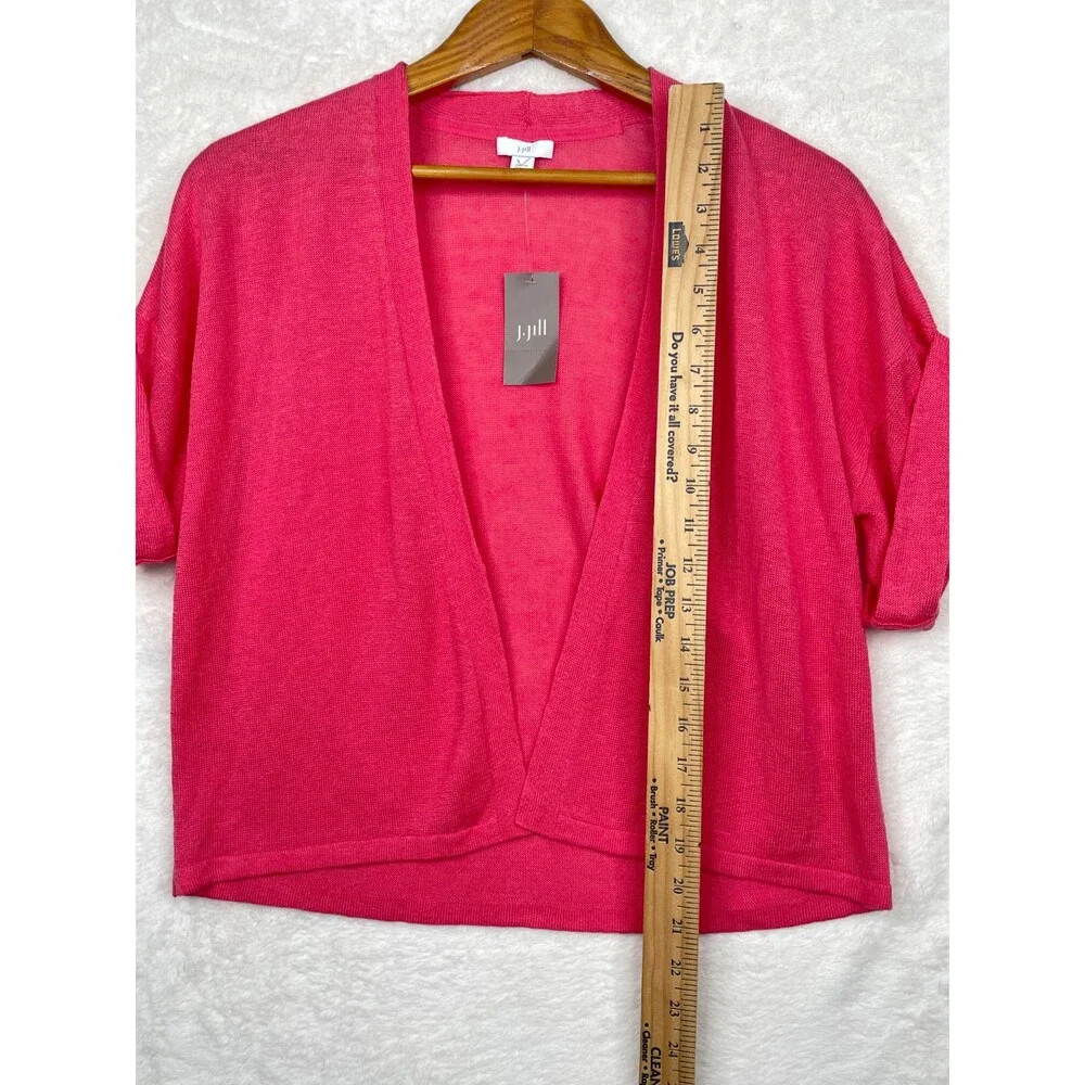 J. Jill Sweater Linen Blend Open Front Womens XS Pink Shrug Cardigan New NWT - Picture 6 of 11
